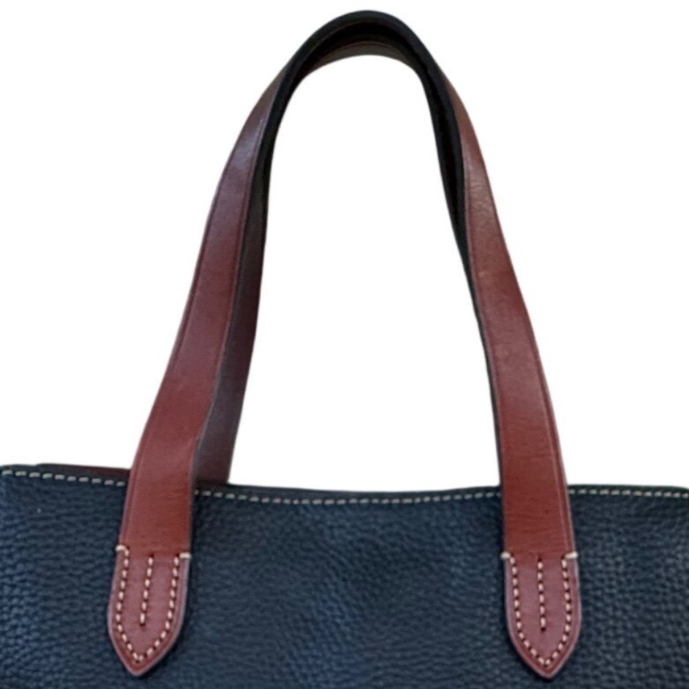 Dooney & Bourke Black Pebble Leather Tote Bag Brown Trim Red Interior - Picture 4 of 9